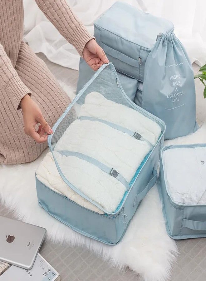 Valamji 7 Pcs Foldable Luggage and Laundry Bag Pouch Waterproof Travel Toiletry Organizer Garment Storage Bag Portable Packing Cubes Storage Bag (1 Pc) (Sky Blue) - Image 3